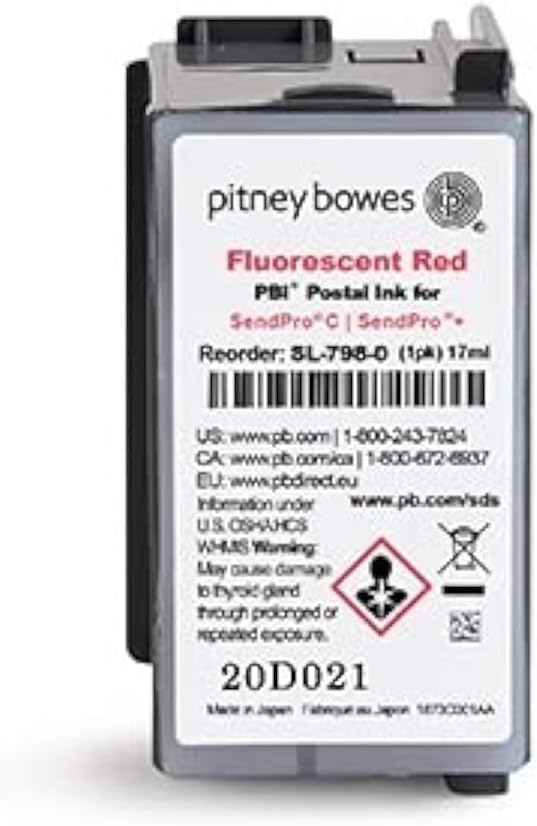 Pitney Bowes SL-798-0 Ink Cartridge for SendPro C and SendPro+, Red Ink, 17 ml