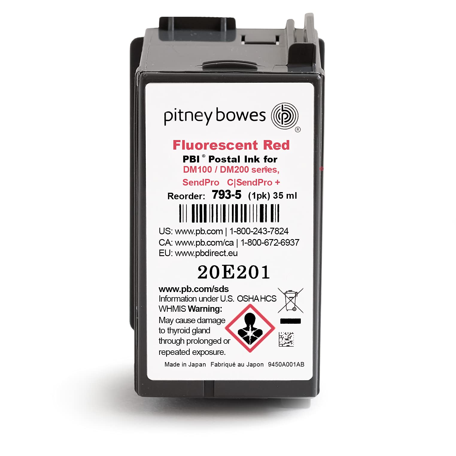 Pitney Bowes 793-5 Ink Cartridge for DM100, DM200 and SendPro C and SendPro+, Red Ink, 35 ml