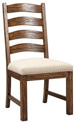 Emerald Home Furnishings Bay Rustic Brown Dining Chair with Upholstered Seat, Ladder Back, And Nailhead Trim, Set of Two