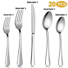 Silverware Set,MASSUGAR 20-Piece Silverware Flatware Cutlery Set, Stainless Steel Utensils Service for 4, Include Knife/Fork/Spoon, Mirror Polished (20-Piece)