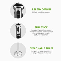 Aicok Immersion 4-in-1 Stick Blender with 6 Speed Control, Powerful Hand Mixer Sets Include Chopper, Whisk, Bpa Free Beaker