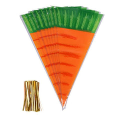 eborder 100 Piece Easter Carrot Cone Cello Bags Cellophane Treat Bags for Candies Handmade Cookies with Gold Twist Ties, 16 by 8 Inch