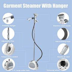 ETTG Garment Steamer,Heavy Duty Powerful Clothes Steamer 1500W with 360 Upright Steamer for Clothes Standing Fast-Heating Fabric Steamer with Foldable Garment Hanger-Gray (Gray)