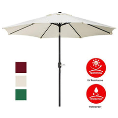 UHINOOS 9 ft Patio Umbrella,Outdoor Umbrella with Crank and 8 Ribs,100% Polyester Aluminum Alloy Pole Tilt Button Outside Table Umbrella.Fade Resistant Water Proof Patio Table Umbrella,Ivory