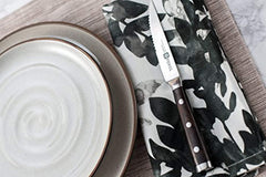Steak Knives Knife Set of 6 or 12 - Natural Ebony Wood Full Tang Handle - Serrated Blade - German Stainless Steel - Gift Box Set - Not Dishwasher Safe