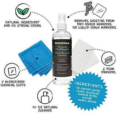 VersaChal 100% Natural Chalkboard Cleaner Spray and Eraser Kit (250 mL) - Remove Liquid Chalk Marker Ink from Chalk Board Signs, Whiteboard