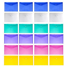 JUSLIN Poly Envelope Folder with Snap Button Closure, 24PCS Waterproof Transparent Project Envelope Folder, A4 Letter Size