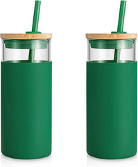 Tronco 20oz Glass Tumbler Straw Silicone Protective Sleeve Bamboo Lid - BPA Free