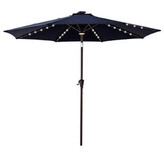 C-Hopetree 9' Solar LED Lighted Outside Patio Market Umbrella for Outdoor Table Balcony Garden Deck Poolside with Tilt, Navy Blue