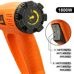 Heat Gun Variable Temperature, Yome 1800W 140℉~1112℉(60℃- 600℃) Hot Air Gun with 2 Speed-Setting, Overload Protection, 4 Nozzle Attachments for Shrink Wrapping, Crafts, Cell Phone Repairs, Orange