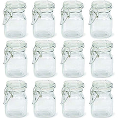Charmed 3 oz Airtight Square Spice glass Jar with Leak Proof Rubber Gasket and Hinged Lid for Home (24)