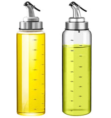 Kingrol 2 Pack Oil Cruet Glasses, 17 oz Olive Oil and Vinegar Dispenser with Degree Scale - No Drip Glass Bottles for Oil