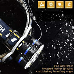 ELMCHEE Rechargeable headlamp, 6 LED 8 Modes 18650 USB Rechargeable Waterproof Flashlight Head Lights for Camping, Hiking, Outdoors