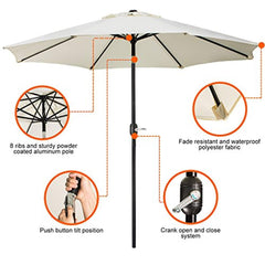 UHINOOS 9 ft Patio Umbrella,Outdoor Umbrella with Crank and 8 Ribs,100% Polyester Aluminum Alloy Pole Tilt Button Outside Table Umbrella.Fade Resistant Water Proof Patio Table Umbrella,Ivory