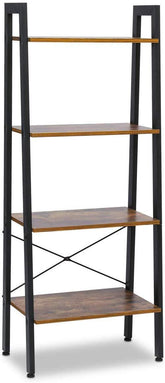 KingSo Industrial Ladder Shelf 4-Tier Shelves Vintage Rustic Storage Rack Shelves, Wood Look Accent Furniture, Metal Frame for Living Room Study Lounge Bedroom Office
