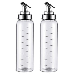 Kingrol 2 Pack Oil Cruet Glasses, 17 oz Olive Oil and Vinegar Dispenser with Degree Scale - No Drip Glass Bottles for Oil