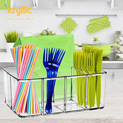 Clear Supplies Utensil Caddy Organizer - 5 compartment acrylic plastic storage container! Perfect holder for any Kitchen office or play room can fit markers pens pencils makeup and other accessories!