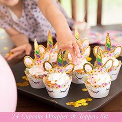 180+ PCS Complete Unicorn Party Supplies & Decorations - Glittery Unicorn Headband | Disposable Tableware Set | 30 Magical Balloons | 24 Pc Unicorn Cupcake Wrappers & Toppers | Party Favors
