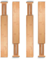 Juego de 4 separadores de cajones de bambú, organizador de cajón de cocina, divisores de cajones ajustables y gastables, ideal para cocina, aparador, dormitorio, escritorio
