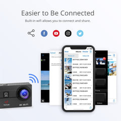 AC600 4K WiFi Action Camera, 16MP Underwater Waterproof Camera, 170° Wide Angle WiFi Sports Video Camera with 2 Batteries and Mounting Accessories Kit by MaxCo