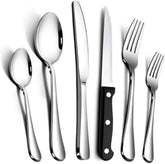 24-Piece Silverware Set, Flatware Set Mirror Teivio Polished, Dishwasher Safe Service for 4, Include Steak Knife/Fork/Spoon