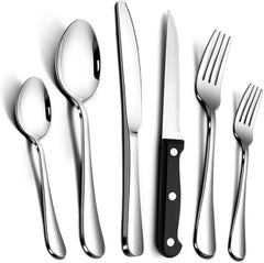 24-Piece Silverware Set, Flatware Set Mirror Teivio Polished, Dishwasher Safe Service for 4, Include Steak Knife/Fork/Spoon