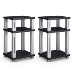 Tangkula End Table, 3-Tier Square Wood Storage Shelf Display Shelving Night Stand Sofa Side Table for Home Office (2, Black)