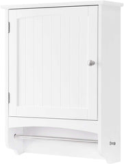 VASAGLE Wall Cabinet, Hanging Bathroom Storage Cabinet with Rod and Adjustable Shelf, Medicine Cabinet, Wooden, White 18.9 x 6.3 x 25.6 Inches UBBC22WT
