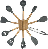 POENSCAE Kitchen Utensils,Silicone Cooking Utensils Set,11-Piece with wood Handles for Non-Stick and Heat Resistant Cookware Set FDA Approved and BPA Free-Great Holiday Gift