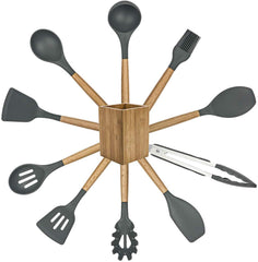 POENSCAE Kitchen Utensils,Silicone Cooking Utensils Set,11-Piece with wood Handles for Non-Stick and Heat Resistant Cookware Set FDA Approved and BPA Free-Great Holiday Gift