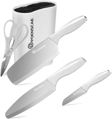 POENSCAE Kitchen Knife Set,Stainless Steel Knife Set with Block, 5 Piece Block Knife Set with Germany Stainless Steel Forged