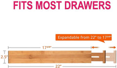 Juego de 4 separadores de cajones de bambú, organizador de cajón de cocina, divisores de cajones ajustables y gastables, ideal para cocina, aparador, dormitorio, escritorio