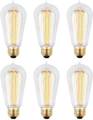 6pcs Edison Bulbs, KinHom 60 Watt Dimmable Vintage Incandescent Light Bulb - E26 Base - Clear Glass - Tear Drop Top - Classic Squirrel Cage Filament Lamp - ST58