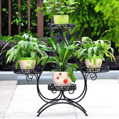 ZGXY Homes Garden 4-Tier Metal Plant Stand Shelf Display Rack Flower Pot Holder Indoor Outdoor Patio Corner Decor Black