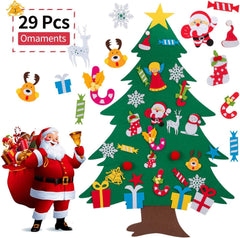 YOHEER Felt Christmas Tree, 3.35ft DIY Christmas Tree with 29 Pcs Xmas Gifts Santa Claus Ornaments Wall Decor