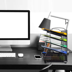 Bextsware 5-Tier Mesh Desktop Organizer File Folder with Sorters Basket, Document Letter Tray Holder Desk Accessories Organization Supplies for Office or Home, Black