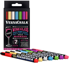 VersaChalk Washable Wine Glass Markers- 7 Vibrant Erasable Colors to Write on Party Cups, Drink Glasses, Beer Mugs, Clear Plastic Jars, Windows, and Mirrors