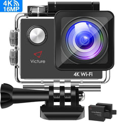 AC600 4K WiFi Action Camera, 16MP Underwater Waterproof Camera, 170° Wide Angle WiFi Sports Video Camera with 2 Batteries and Mounting Accessories Kit by MaxCo