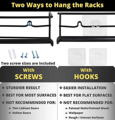 Spice Rack Organizer for Cabinet, Door Mount, or Wall Mounted - Set of 4 Black Hanging Shelf for Spice Jars