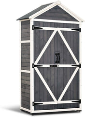 MCombo Outdoor Storage Cabinet Tool Sheds Backyard Garden Storage Shed Utility Wooden Organizer with Lockable Double Doors 1000 (Grey)