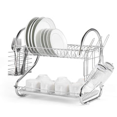 Zippem 2-Tier Dish Drying Rack – Dish Drainer, Chrome Plating Dish Rack, Includes Utensil Holder, and Drain Board, Silver 15.74 x 14.57 x 9.84 Inches