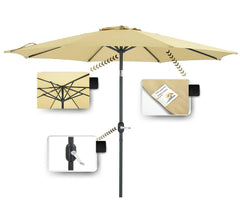 PATIO WATCHER 9-Ft Aluminum Patio Umbrella with Push Button Tilt and Crank, 250 GSM Fabric,8 Ribs, Beige
