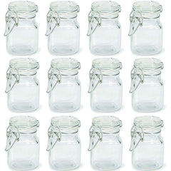 Charmed 3 oz Airtight Square Spice glass Jar with Leak Proof Rubber Gasket and Hinged Lid for Home (24)