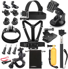 Black Pro Basic Common Outdoor Sports Kit for GoPro Hero 6 /GoPro Fusion/HERO 5/Session5/ 4 / 3+ / 3 / 2 / 1 SJ4000 /5000/ 6000 /AKASO/ APEMAN/ DBPOWER/ And Sony Sports DV and More by MaxCo