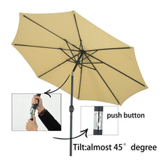 PATIO WATCHER 9-Ft Aluminum Patio Umbrella with Push Button Tilt and Crank, 250 GSM Fabric,8 Ribs, Beige