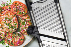 Gramercy Kitchen Co. Adjustable Stainless Steel Mandoline Food Slicer - Comes with One Pair Cut-Resistant Gloves || Vegetable Onion Potato Chip French Fry Julienne Slicer
