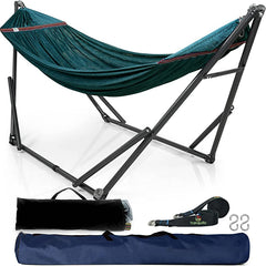 Tranquillo Universal Hammock Comfort Set - Adjustable Foldable Hammock with Stand, Polyester Hammock Net & Extra Net, Tree Straps, Travel Carry Bags, Double Hammock 2 Persons, Support 550lbs, Peacock