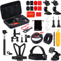 Black Pro Basic Common Outdoor Sports Kit for GoPro Hero 6 /GoPro Fusion/HERO 5/Session5/ 4 / 3+ / 3 / 2 / 1 SJ4000 /5000/ 6000 /AKASO/ APEMAN/ DBPOWER/ And Sony Sports DV and More by MaxCo