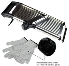 Gramercy Kitchen Co. Adjustable Stainless Steel Mandoline Food Slicer - Comes with One Pair Cut-Resistant Gloves || Vegetable Onion Potato Chip French Fry Julienne Slicer