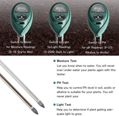 Soil Test Kit,Besmon 3-in-1 Soil Ph Meter,Soil Moisture Meter Indoor/Outdoor Plant Care Soil Tester Light and PH MeterFor Plant